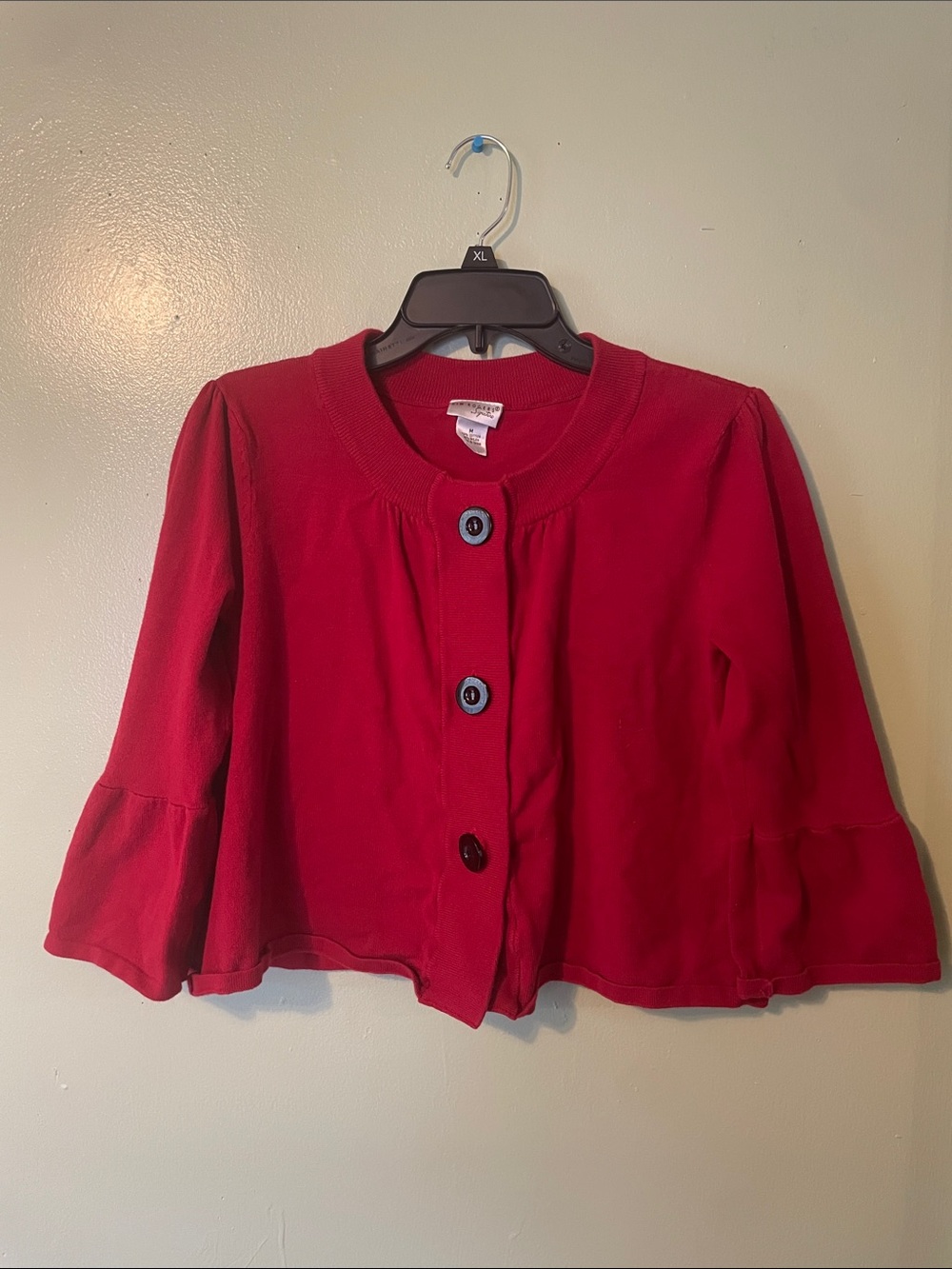 Kim Rogers Signature Bright Red Button-Front Knit Top